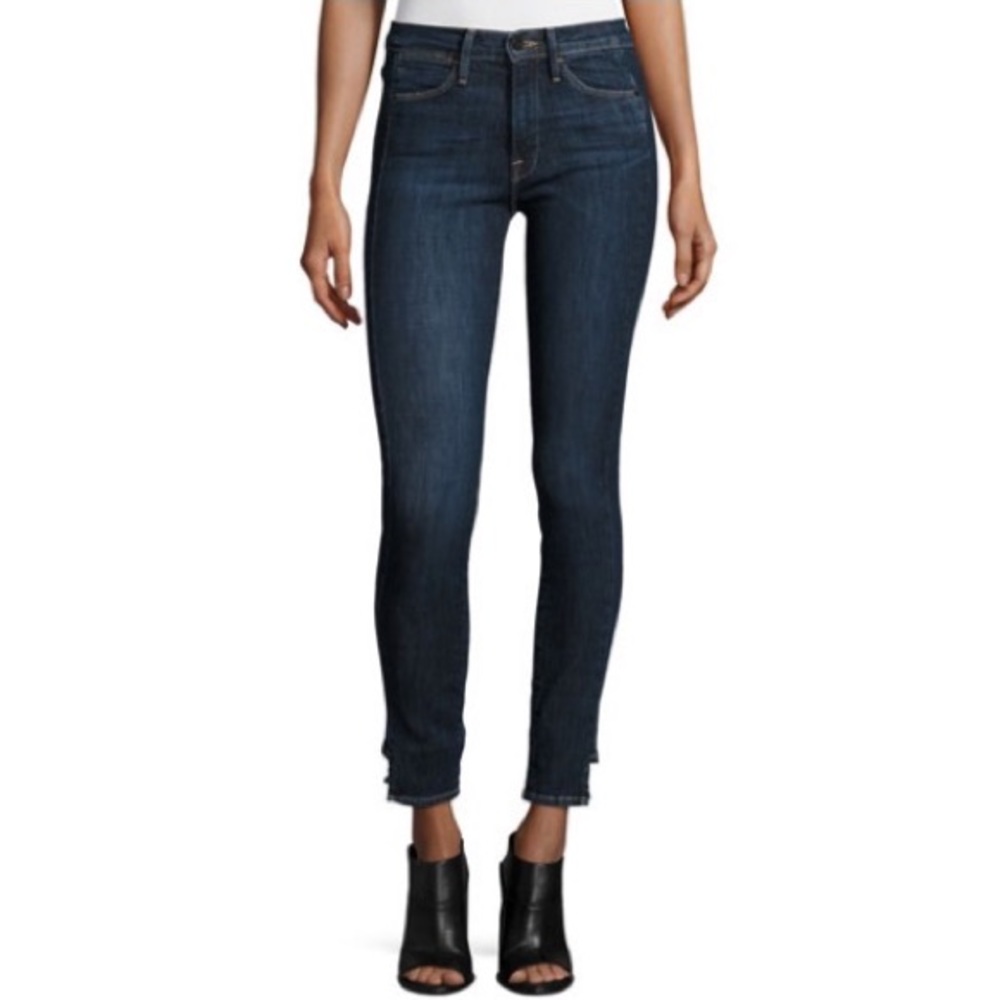 Frame Denim Le High Skinny Side Step Jeans,‎ Harway high waisted dark wash